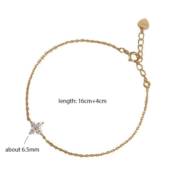 Tiffany Inspired Diamond Zircon 14K over Silver Four Leaf Flower Chain Bracelet - Picture 6 of 7